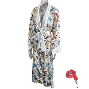 VTG Victoria's Secret Robe Medium / Large White Floral ASO The Nanny Fran Fine